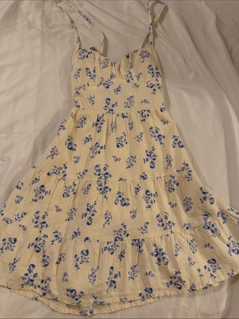 Hollister Cream Mini Dress with Blue Floral Print - Picture 1 of 4